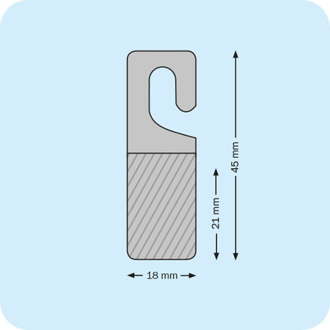 legatoria Appendini trasparenti autoadesivi per blister 18x45mm a gancio, in PET trasparente da 400 micron, per oggetti fino a 300 grammi. In rotolo.