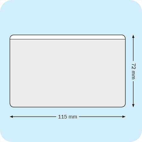 legatoria Portabiglietti da visita adesivo 115x72mm Business Card Pocket in vinile trasparente 120 micron, apertura sul lato lungo, il foglio frontale  ribassato e il retro  autoadesivo.
