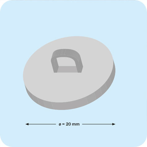 legatoria Basetta autoadesive con occhiello, diametro 20mm BIANCO, in plastica bianca, sezione rotonda.