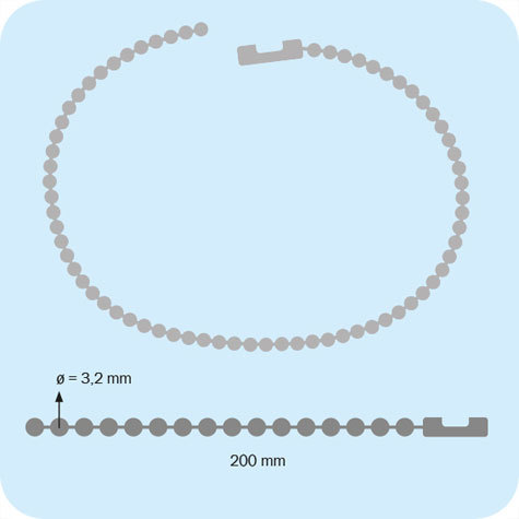 legatoria Catena a sfere, nichelata, lunghezza 20cm NICHELATA, diametro sfere 3,2mm, con connettore di chiusura.