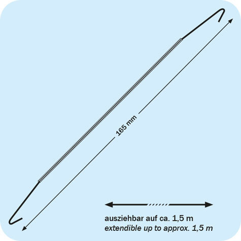 legatoria Ancoraggio estensibile a doppio gancio 165mm si estende da 165mm a 1,5 metri, per pesi fino a 400 grammi.