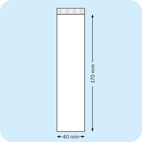 legatoria Sacchetti richiudibili (minigrip), 40x170mm TRASPARENTE, in polietilene da 50 micron, aperti sul lato corto, con zip di chiusura.
