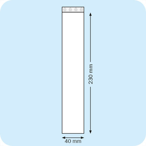 legatoria Sacchetti richiudibili (minigrip), 40x230mm TRASPARENTE, in polietilene da 50 micron, aperti sul lato corto, con zip di chiusura.
