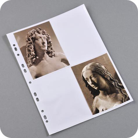 legatoria Buste portafoto 10X15cm TRASPARENTE, formato A4, a perforazione universale, per archiviare 8 foto (4 davanti e 4 dietro) in verticale.