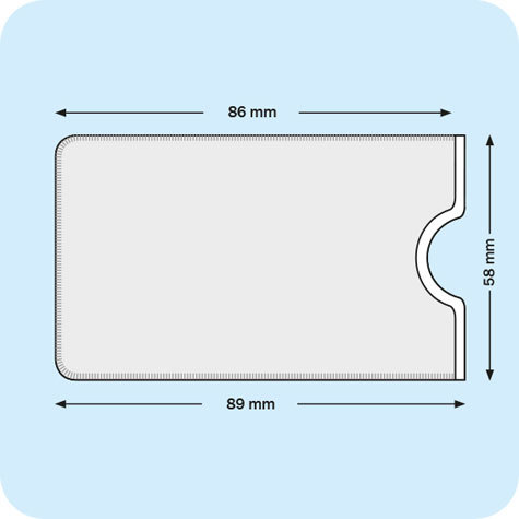 legatoria Porta carta di credito 58x86-89mm TRASPARENTE, in PVC rigido da 400 micron. Finitura lucida.