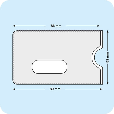 legatoria Porta carta di credito 58x88-91mm TRASPARENTE, in PVC rigido da 400 micron, con fessura di estrazione. Antiriflesso.