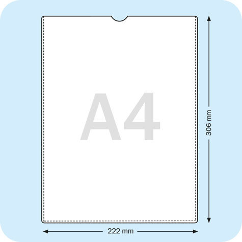 legatoria Busta a U. A4 TRASPARENTE, in polipropilene da 120 micron, aperta sul lato corto, formato A4 (210x297mm), con invito a mezzaluna per facilitarne lapertura.