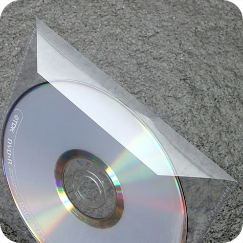 legatoria Busta porta CD non adesiva TRASPARENTE, 129x130mm, con patella di chiusura, forma quadrangolare.