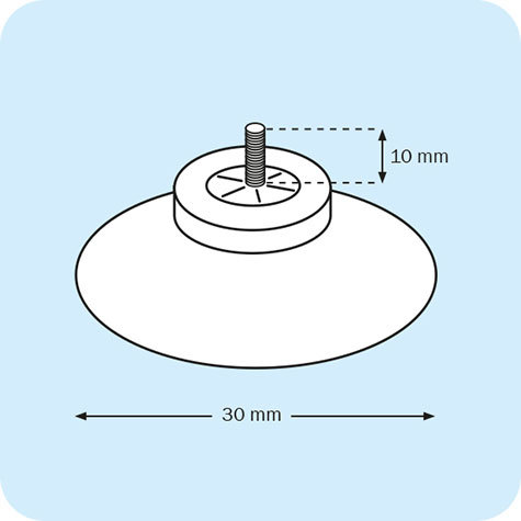 legatoria Ventosa diametro30mm, testaFilettata 4x10mm diametro 30mm, con filettatura metallica diametro 4mm e lunga 10mm.