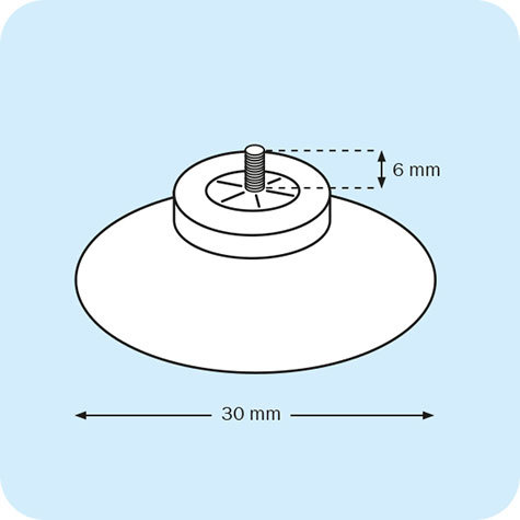 legatoria Ventosa diametro30mm,  testaFilettata 4x6mm diametro 30mm, con filettatura metallica diametro 4mm e lunga 6mm.