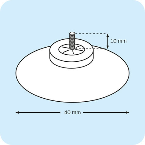 legatoria Ventosa  diametro40mm, testaFilettata 4x10mm diametro 40mm, con filettatura metallica diametro 4mm e lunga 10mm.