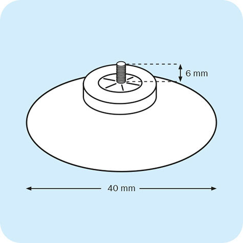legatoria Ventosa  diametro40mm, testaFilettata 4x6mm diametro 40mm, con filettatura metallica diametro 4mm e lunga 6mm.