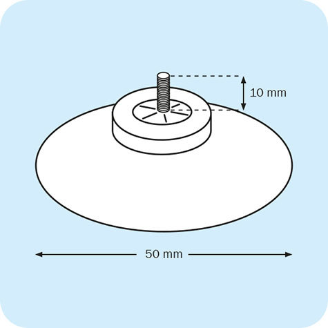 legatoria Ventosa  diametro50mm, testaFilettata 4x10mm, diametro 50mm, con filettatura metallica diametro 4mm e lunga 10mm.