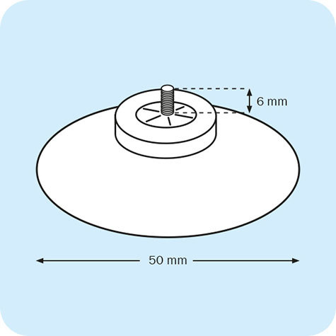 legatoria Ventosa  diametro50mm, testaFilettata 4x6mm, diametro 50mm, con filettatura metallica diametro 4mm e lunga 6mm.