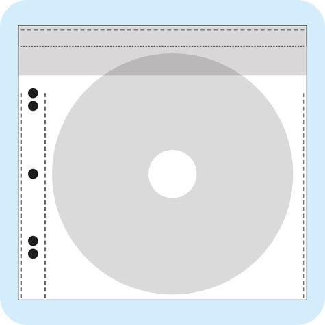 legatoria Busta perforateporta CD TRASPARENTE, 144x136mm, con 2 fori passo 8mm, con patella, adatto per un CD.