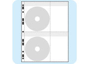 legatoria Busta perforate porta CD TRASPARENTE, 228x287mm, con perforazione universale, fori passo 8mm, accanto agli alloggiamenti per i CD ci sono due tasche per contenere appunti di misura 83x142mm leg99