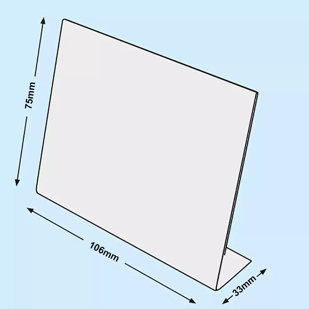 legatoria PortaLocandinaPlexiglass, DaTavoloMonofacciale, A7orizzontale, 74x105mm PortaCartello TRASPARENTE, in Plexiglass da 1,5mm, formato A7 (75106mm) a disposizione orizzontale.