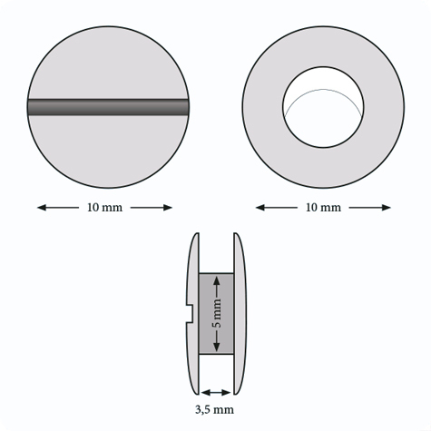 legatoria Viti sepolte rilegatura verniciate, 3,5mm NERO, in metallo verniciato, lunghezza mm 3,5. Testa diametro 10mm, tubetto diametro 5mm, una testa fissa ed una mobile. Per lunghezza, si intende la distanza INTERNA tra le due teste, che corrisponde allo spessore del volume da rilegare.