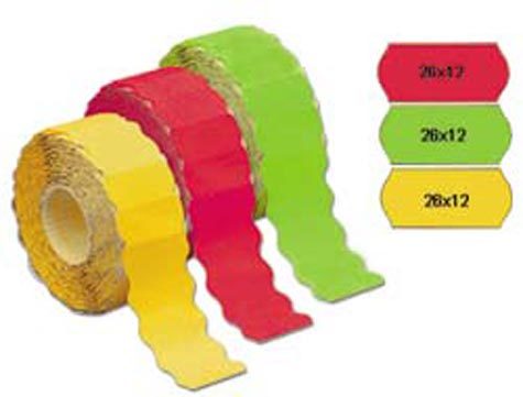gbc Etichette 26x16 prezzatrice, GIALLO FLUORESCENTE adesivo PERMANENTE, a onda, Markin, per prezzatrici Motex 2616, Airex Meto Prix, Tovel, Open.