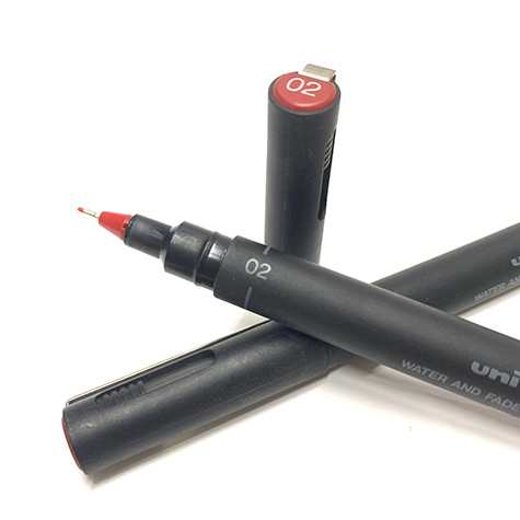 gbc Uni pin Fine Line, punta 0,2mm ROSSO. Nel disegno tecnico sostituisce la Rapidograf. Inchiostro liquido pigmenteto resistente alla luce e all'acqua..