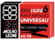 gbc Punti 6, per cucitrici passo 64/48, Zenith 130/e larghezza esterna del punto 7,21 mm. Altezza esterna delle gambine 4,03 mm. 10 barrette da 100 punti.