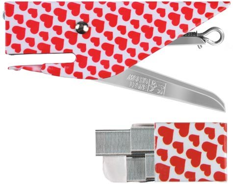 gbc Mini cucitrice a pinza Molho Leone Red Heart in acciaio stampato, utilizza punti passo 10, compresa scatola da 400 punti con la stessa fantasia della cucitrice, linea Funny desk by Molho Leone.