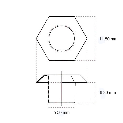 legatoria Occhiello metallico per fori diametro 5.5 mm. altezza 6.3 mm NICHELATO, testa diametro 11,5 mm, altezza 6,3 mm.