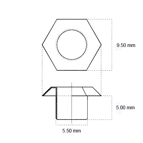 legatoria Occhiello metallico per fori diametro 5.5 mm. altezza 5 mm NICHELATO, testa diametro 9,5 mm, altezza 5, mm.