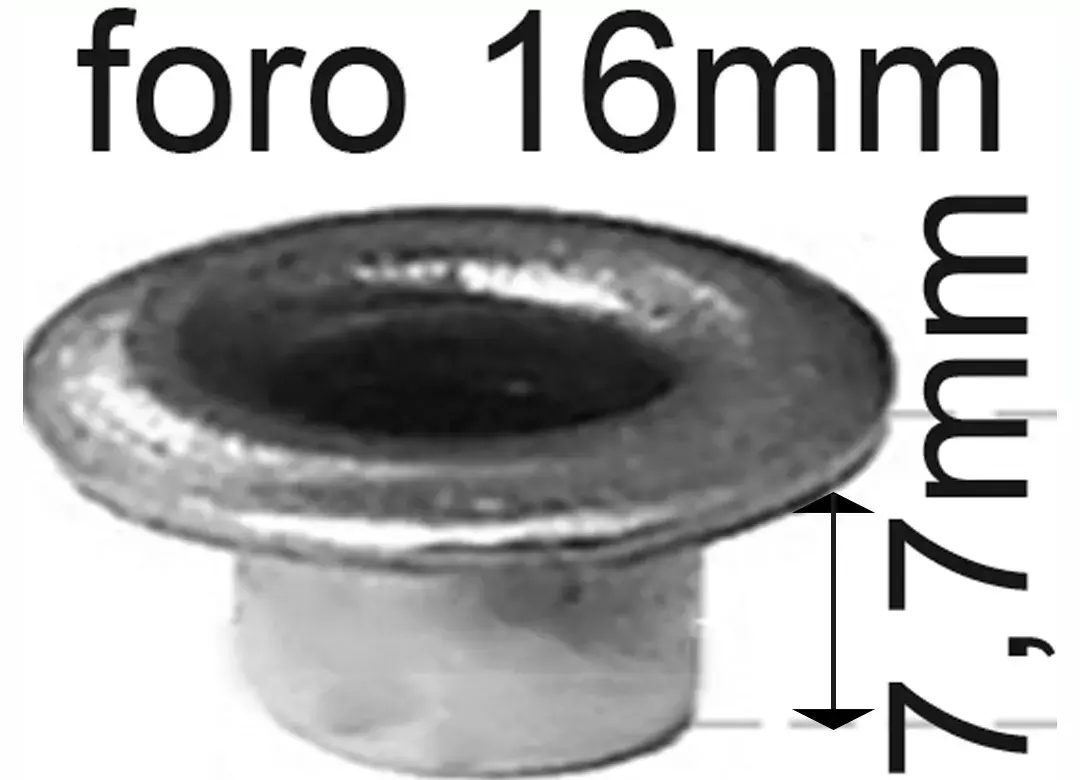 legatoria OcchielloVELA AcciaioNICHELATO. foro16mm altezzaSottotesta7,7mm NICHELATO per fori diametro 16mm. Testa diametro 28,5mm mom51