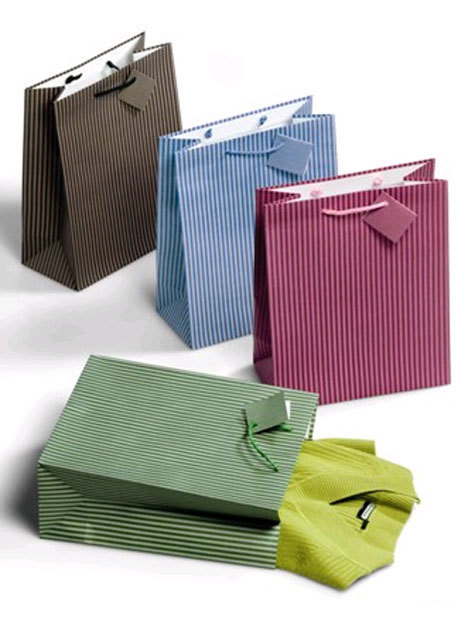 gbc Shopper a righe 26x32,7cm, spessore 13cm MARRON.  Con bigliettino integrato nel manico.