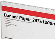 carta Cartoncino Banner Oki, 297x1200mm Bianco, formato 29,7x120cm (120x29,7cm), 170grammi x mq. OKI09300624. Carta patinata lucida ad alta risoluzione per stampe digitali a colori OKI09004581L