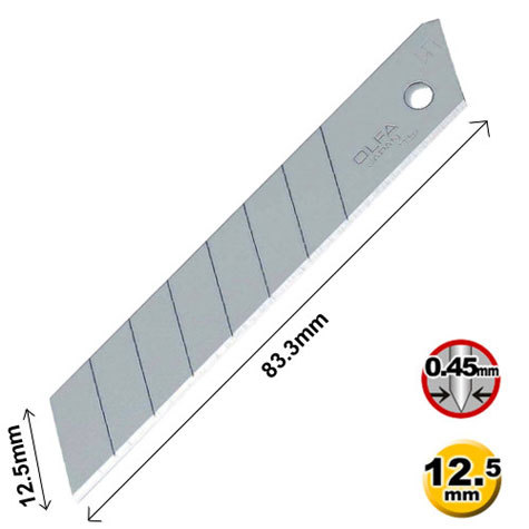 gbc Lama di ricambio Olfa MTB Altezza 12,5mm, lunghezza 83,3mm, spessore 0,45mm. Lama a 8 settori tranciabili da 6,5 mm. Indicata per tagli sotto sforzo con la necessit di utilizzare una lama sottile. Fornito in blister da 10 lame. Compatibile con cutter MT-1, FWP-1. Prodotto originale giapponese, MADE IN JAPAN.