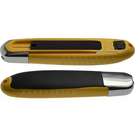 gbc Cutter Olfa ANTINFORTUNISTICO apricartoni SK-8 con sistema auto-retrattile della lama composto da una potente molla di ritorno, che scongiura le possibilit di ferita durante i lavori di taglio. Prodotto brevettato in regola con la normativa antinfortunistica 626. Corpo del cutter in ABS rinforzato con 20% di fibra di vetro. Protezione posteriore in alluminio fuso rinforzato per lavori sotto sforzo e cuscinetto in gomma antiscivolo, per assicurare una maggior presa. Utilizzabile indifferentemente da mancini o destrorsi. Lunghezza: 149mm, altezza lama: 18mm. Adatto a lame di ricambio SKB-8. Prodotto originale giapponese, MADE IN JAPAN.