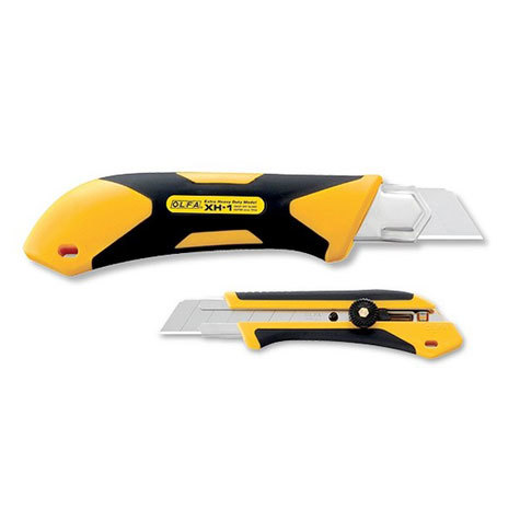 gbc Cutter Olfa XH-1 cutter Extra Heavy-Duty con lama brunita Excel Black ad alte prestazioni. Ideale per il taglio di cuoio, gomma, compensato, cartongesso, pannelli di rivestimento e materiali isolanti e comunque dove  necessario che il cutter resista all‘aggressione degli acidi. Corpo del cutter in polipropilene rinforzato con 10% di fibra di vetro. Rivestimento in elastomero per un'impugnatura antiscivolo Comfort-Grip. Design ergonomico Advanced Model. Lunghezza: 185mm, altezza lama: 25mm. Sistema di bloccaggio della lama a vite. Compatibile con lame di ricambio HB, HBB, HSWB. Prodotto originale giapponese. MADE IN JAPAN.