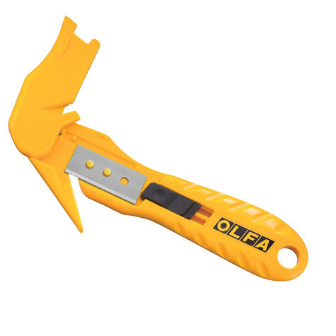 gbc Cutter Olfa ANTINFORTUNISTICO, per imballaggi SK-10 ideale per tagliare cellophane, reggiature e nastri di plastica. Lama reversibile a filo unico, fornisce in sicurezza 4 punti di taglio. Manico resistente agli urti e allacetone. Altezza lama: 18mm. Prodotto originale giapponese, MADE IN JAPAN.