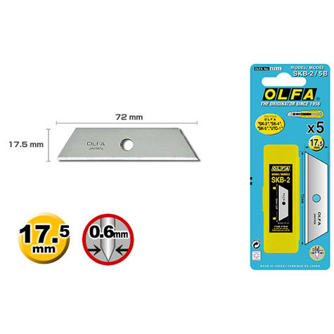 gbc Lama di ricambio SKB-2 lunghezza 72 mm, altezza 17,5 mm, spessore: 0,6mm. Compatibile con cutter: SK-3, SK-4, SK-5, SK-9, UTC-1. Prodotto originale giapponese, MADE IN JAPAN.