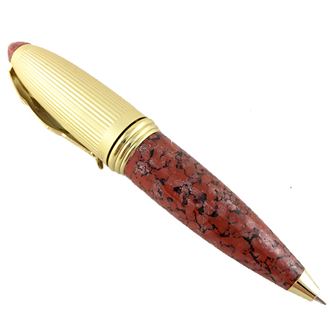 gbc Penna biro mini OSAMA ROSSO-ORO Fusto in resina acrilica, placcata in oro. Da collezione, Dimensioni: 15x95mm. completa di astuccio.