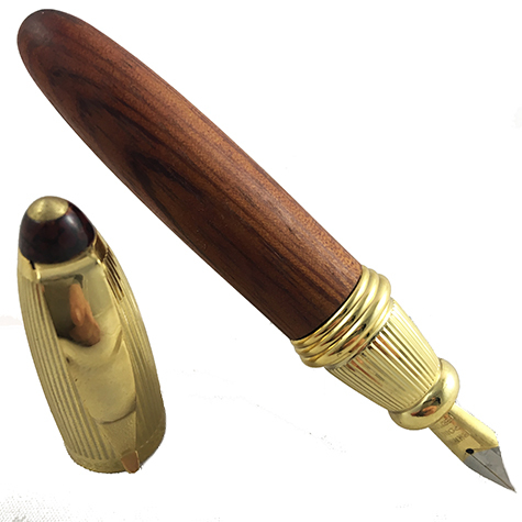 gbc Penna stilografica mini OSAMA LEGNO Pennino Iridium Point Germany originale. Fusto in legno placcata in oro. Da collezione, Dimensioni: 15x95mm. completa di astuccio.