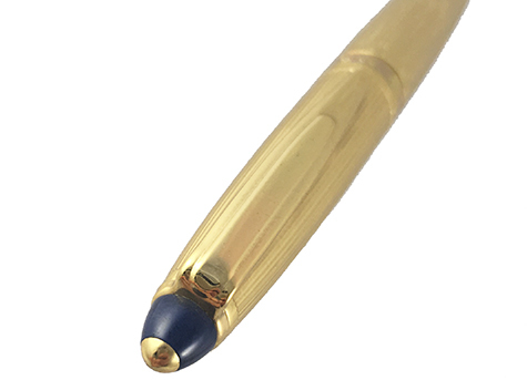 gbc Penna biro mini OSAMA ORO Fusto in metallo, placcata in oro. Tappo con pietra BLU. Da collezione, Dimensioni: 15x95mm. completa di astuccio.