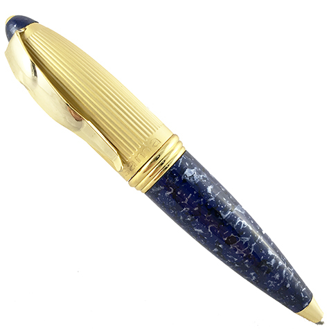 gbc Penna biro mini OSAMA BLU-ORO Fusto in resina acrilica, placcata in oro. Da collezione, Dimensioni: 15x95mm. completa di astuccio.