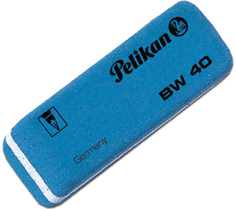 gbc Gomma Pelikan BW 40 Blu Ideale per eliminare inchiostri e cancellare sui dattiloscritti. E' adatta a tutti i fondi. Forma a scalpello. Di colore blu.