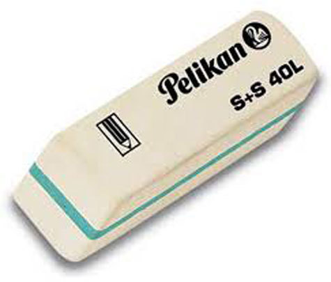 gbc Gomma per matita tenera e pulizia di grandi superfici. PELIKAN BIANCA. Forma a scalpello. Dimensioni: 52x19x10mm.