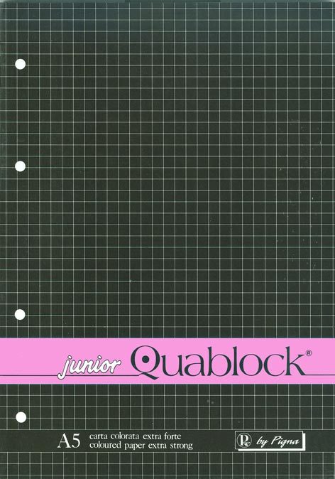 gbc BloccoCollato +4fori, A5, ROSA quadro da 5mm, carta rosa, copertina plastificata e sottoblocco in cartone rigido. Junior Quablock. 60 fogli da 70grammi.