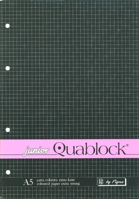 gbc Junior Quablock, blocco collato al lato + 4 fori, formato A5, 60 fogli da 70grammi quadro da 4mm, carta rosa, copertina plastificata e sottoblocco in cartone rigido.