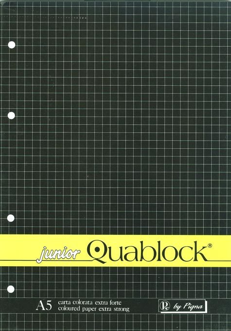 gbc BloccoCollato +4fori, A5, GIALLO quadro da 5mm, carta gialla, copertina plastificata e sottoblocco in cartone rigido. Junior Quablock. 60 fogli da 70grammi.