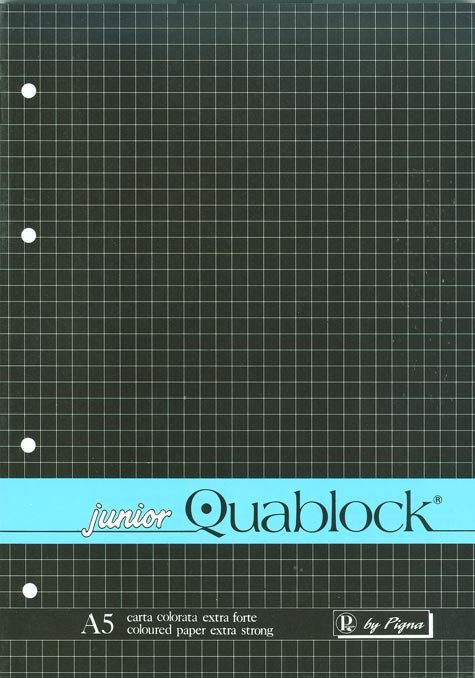 gbc BloccoCollato +4fori, A5, AZZURRO quadro da 5mm, carta azzurra, copertina plastificata e sottoblocco in cartone rigido. Junior Quablock. 60 fogli da 70grammi.