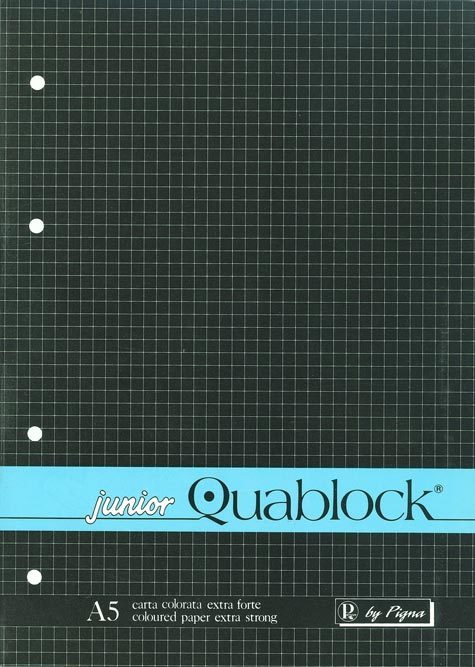 gbc Quablock4fori, formatoA5, 60fogli70grammi, quadretti4mm, AZZURRO quadro da 4mm, carta azzurra, copertina plastificata e sottoblocco in cartone rigido.