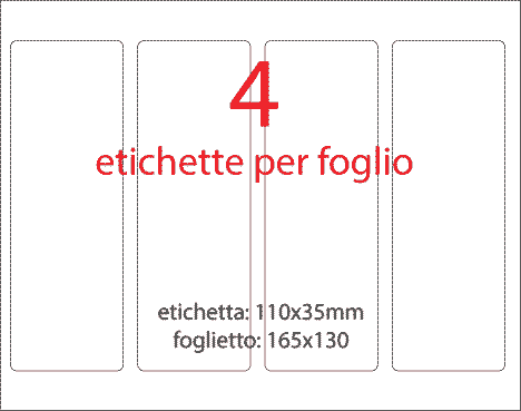 wereinaristea EtichetteAutoadesive aRegistro, 110x35mm(35x110) Carta BIANCO, in foglietti da 130x165, 4 etichette per foglio.