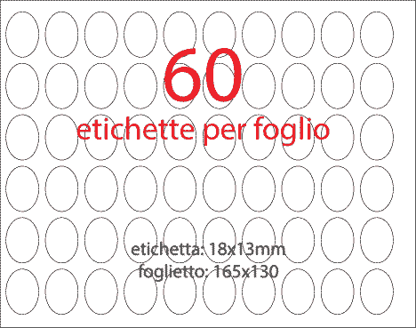 wereinaristea EtichetteAutoadesive aRegistro, Ovali, 18x13mm(13x18) Carta BIANCO, in foglietti da 130x165, 60 etichette per foglio.