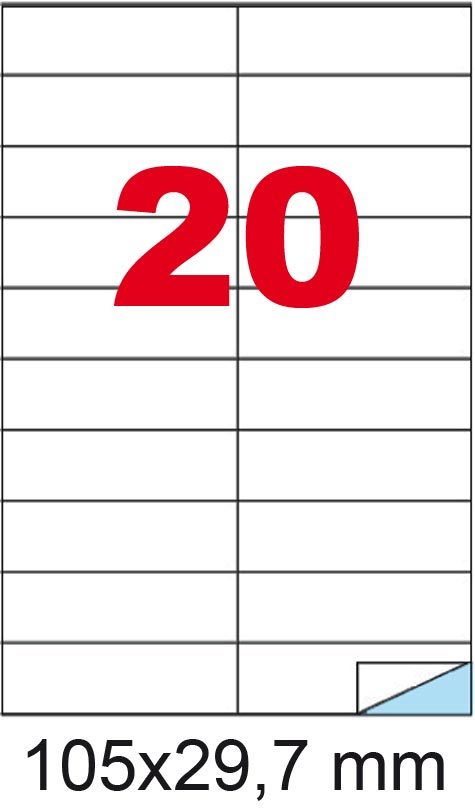 wereinaristea EtichetteAutoadesive, COPRENTE, 105x29,7(29,7x105mm) Carta BIANCO, adesivo Permanente, angoli a spigolo, per ink-jet, laser e fotocopiatrici, su foglio A4 (210x297mm).